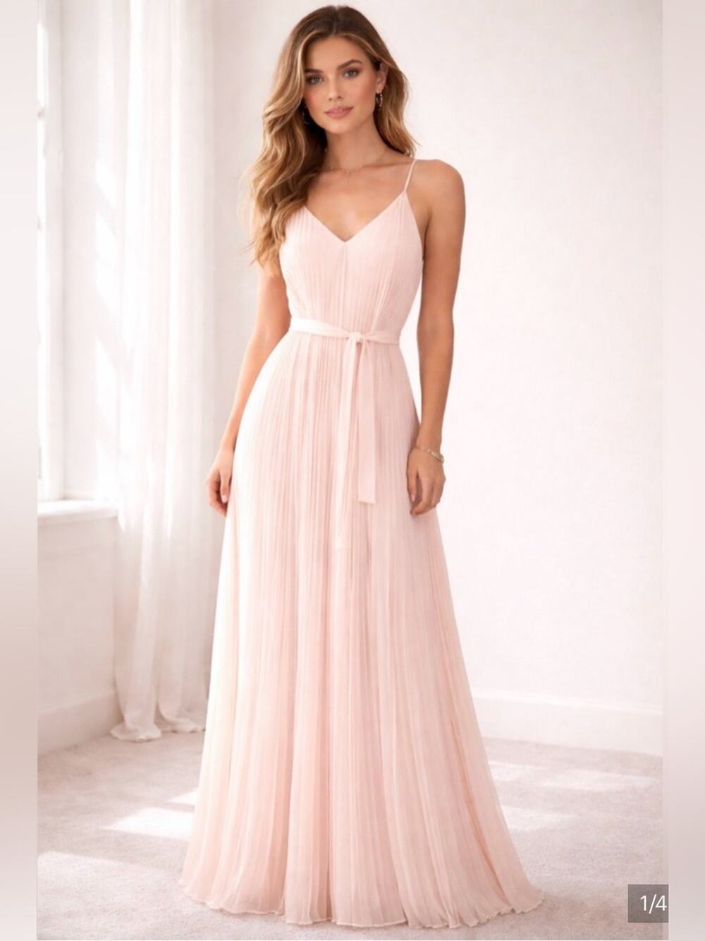 VICTORIAS SECRET blush pink accordion pleat sleeveless full length maxi dress M